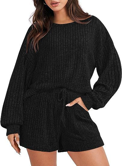 Damen gemütlicher Fleece Lounge-Anzug mit weiten Ärmeln und elastischem Bund Krohn-e