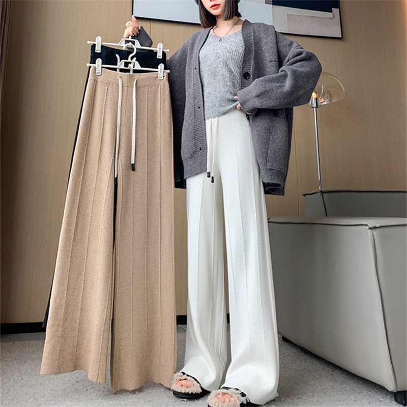 Damen Bequeme, hoch geschnittene Strickhose mit praktischem Bindeband Krohn-e
