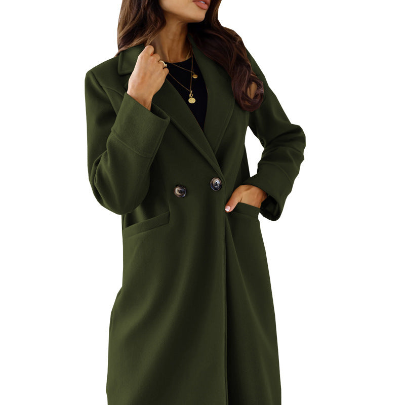 Damen Eleganter Wollmantel mit doppelter Brustknopfleiste und praktischen Taschen Krohn-e