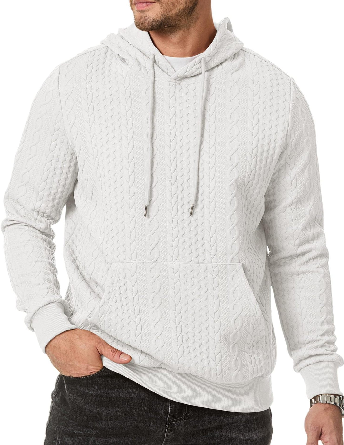 Herren Kapuzenpullover mit strukturiertem Kabelstrickmuster Krohn-e