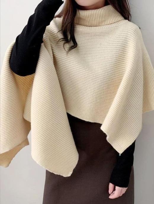 Damen Strickponcho mit hohem Kragen und asymmetrischem Schnitt Krohn-e