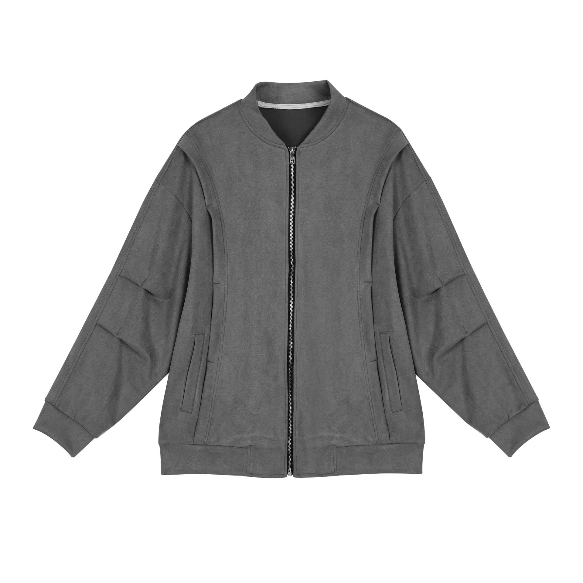 Damen stylische Oversize-Jacke aus weichem Kunstleder mit praktischen Taschen und durchgehendem Reißverschluss Krohn-e