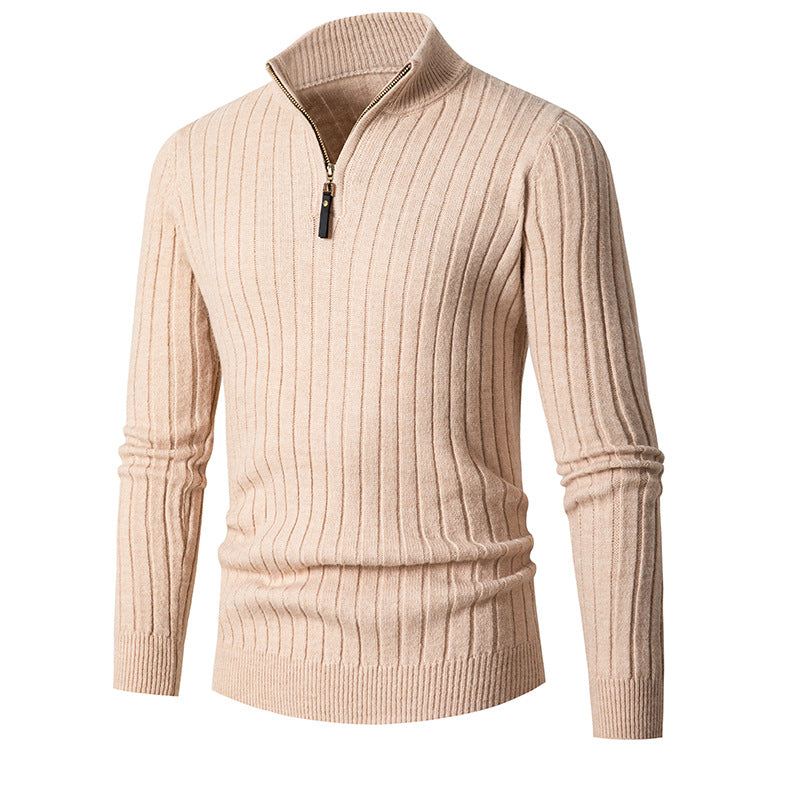 Herren Strickpullover mit halbem Reißverschluss und feiner Rippstruktur Krohn-e