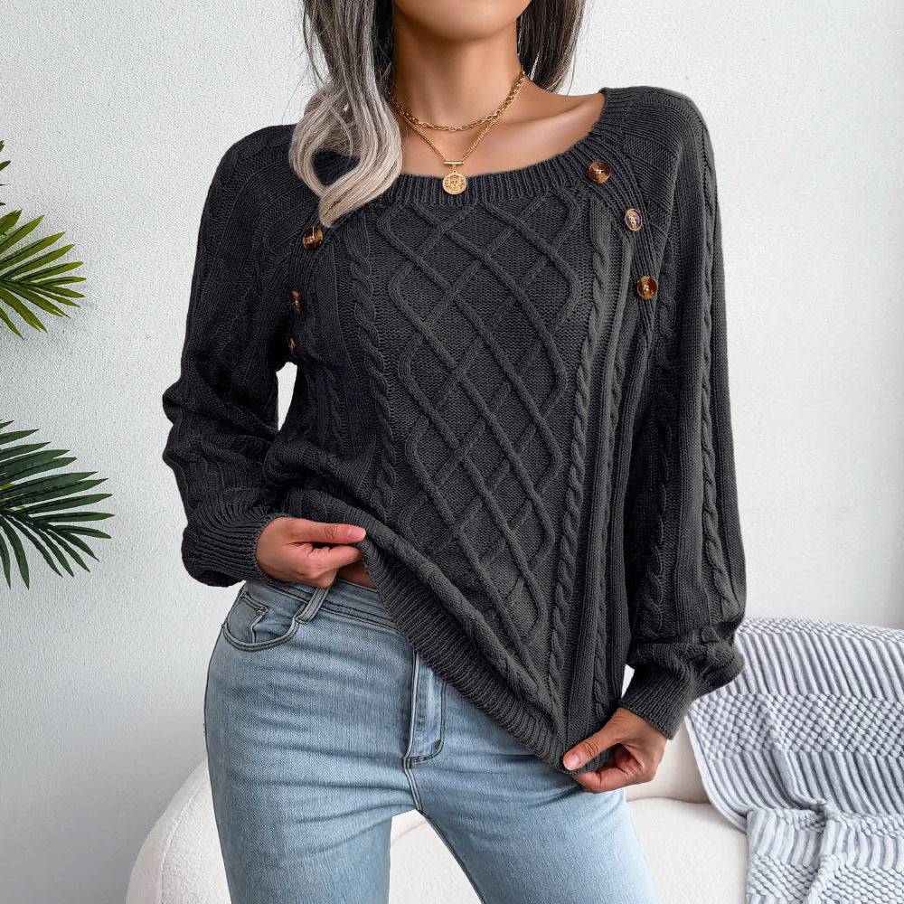 Damen-Pullover mit Rautenmuster und quadratischem Ausschnitt