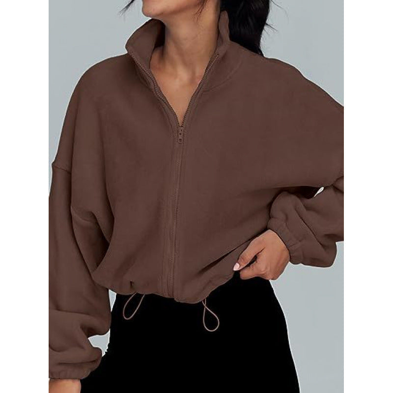 Damen trendy Oversize-Zip-Pullover mit hohem Kragen und Kordelzug Krohn-e