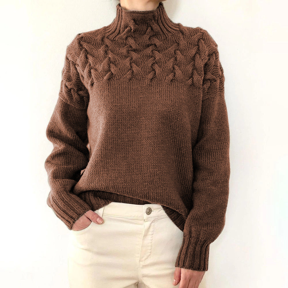 Damen Strickpullover mit hochgeschlossenem Kragen und trendigem Zopfmuster Krohn-e