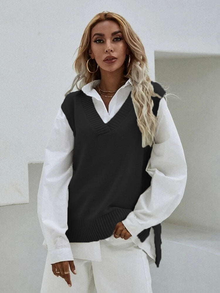 Damen Strickweste mit V-Ausschnitt und eleganter Rippenstruktur Krohn-e