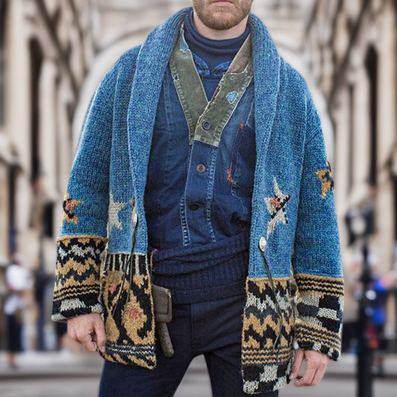 Herren Strickjacke mit einzigartigen Mustern und großer Kapuze Krohn-e