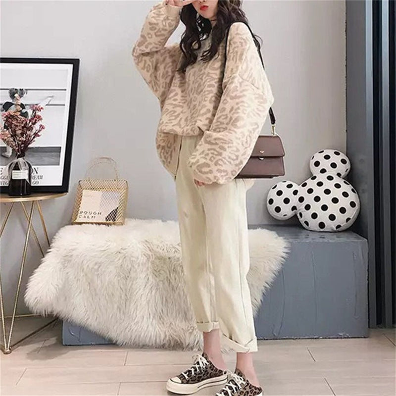 Damen Oversized Strickpullover mit Leopardenmuster und weichem Material Krohn-e