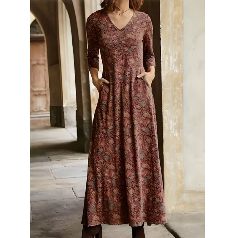 Damen Maxikleid mit dekorativen Mustern und praktischen Taschen Krohn-e