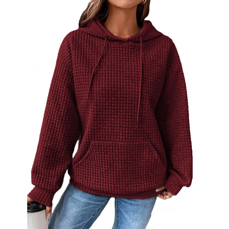 Damen Waffelstruktur Hoodie mit Kängurutasche und lässigem Schnitt Krohn-e