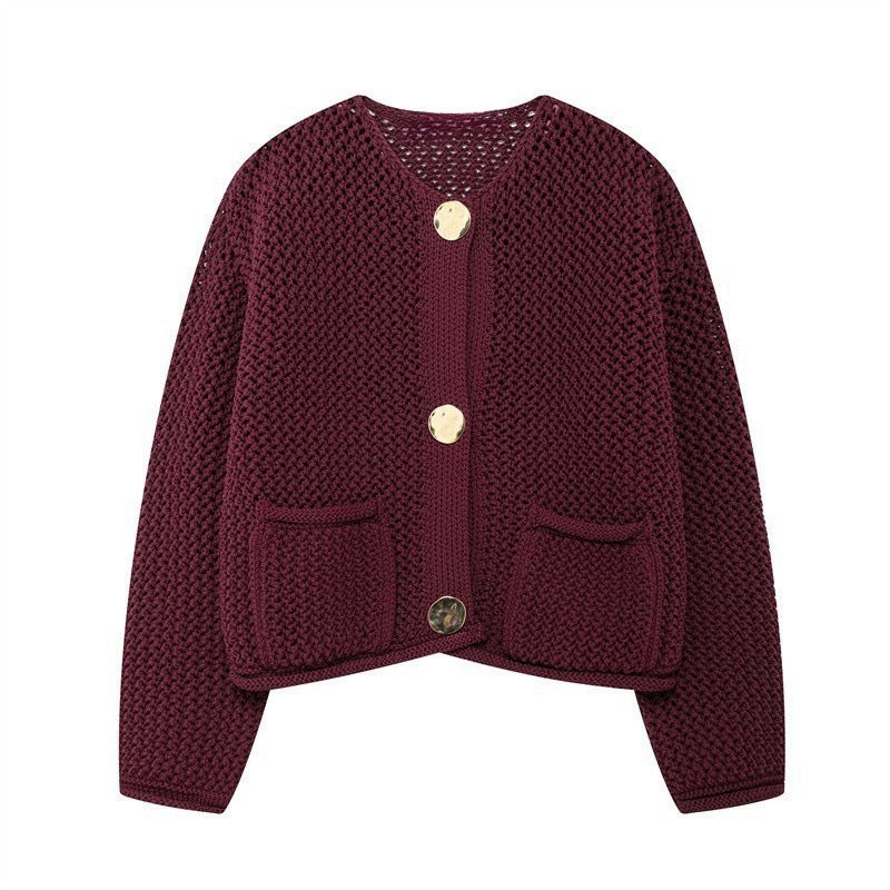 Damen luftige Strickjacke mit durchbrochenem Muster und praktischen Taschen Krohn-e