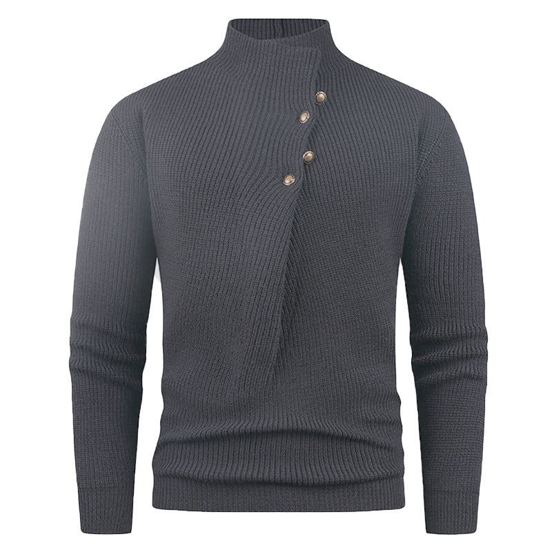Herren Strickpullover mit modernem Stehkragen und dekorativen Knöpfen Krohn-e