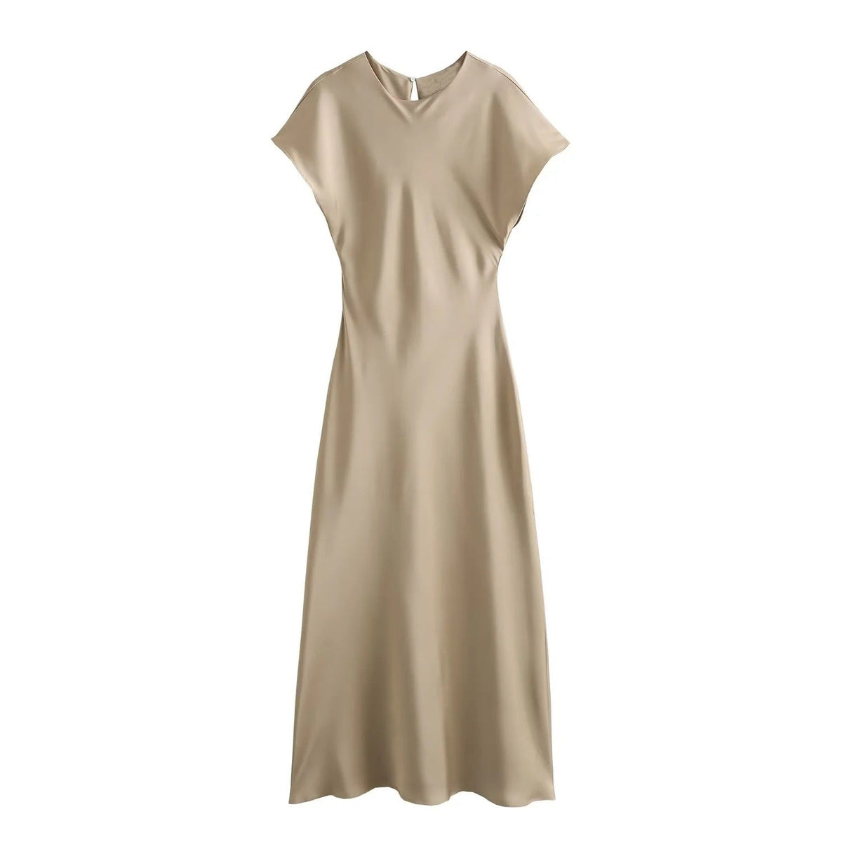 Fudus Midikleid aus satiniertem Stoff, ärmellos und leuchtend
