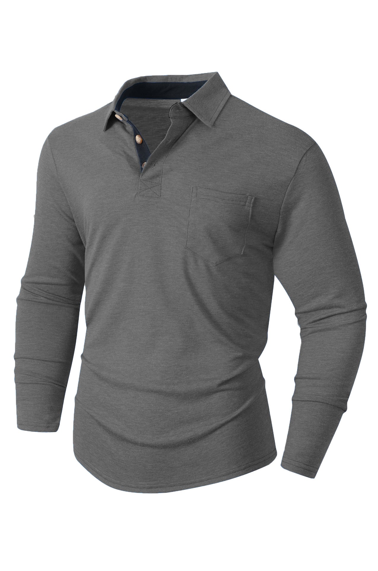 Herren elegantes Langarm Poloshirt mit modernem Kragen und leichtem Stretch Krohn-e