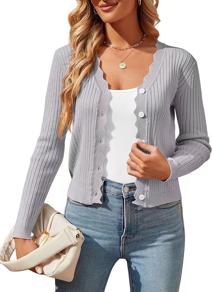 Damen elegante Strickjacke mit Wellenkante Krohn-e