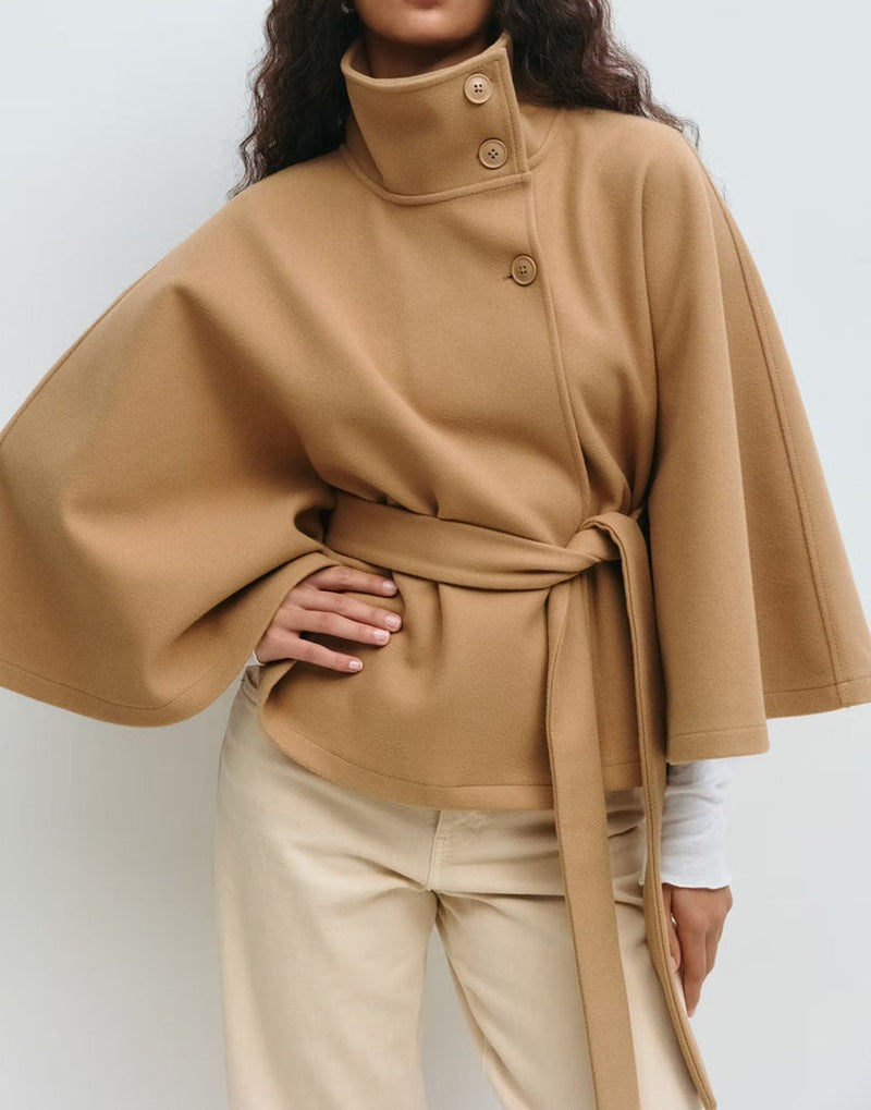 Damen modische Wolljacke mit hohem Kragen und Gürtel Krohn-e