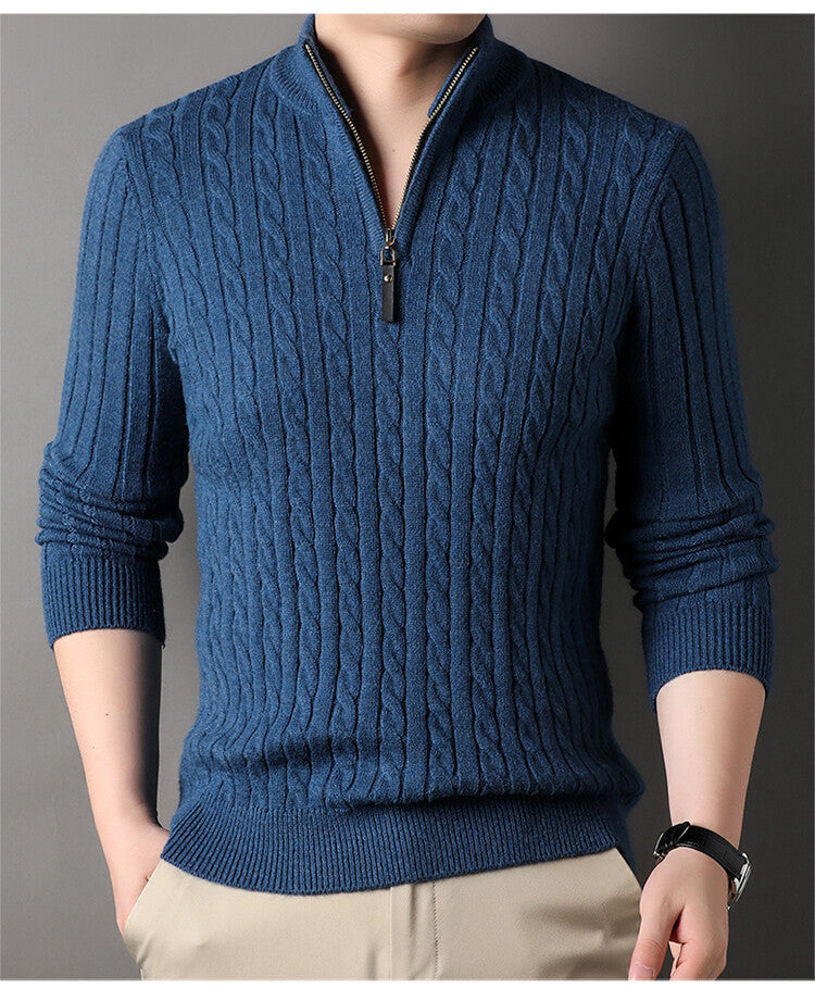 Herren Pullover mit Zipper und strukturiertem Zopfmuster Krohn-e