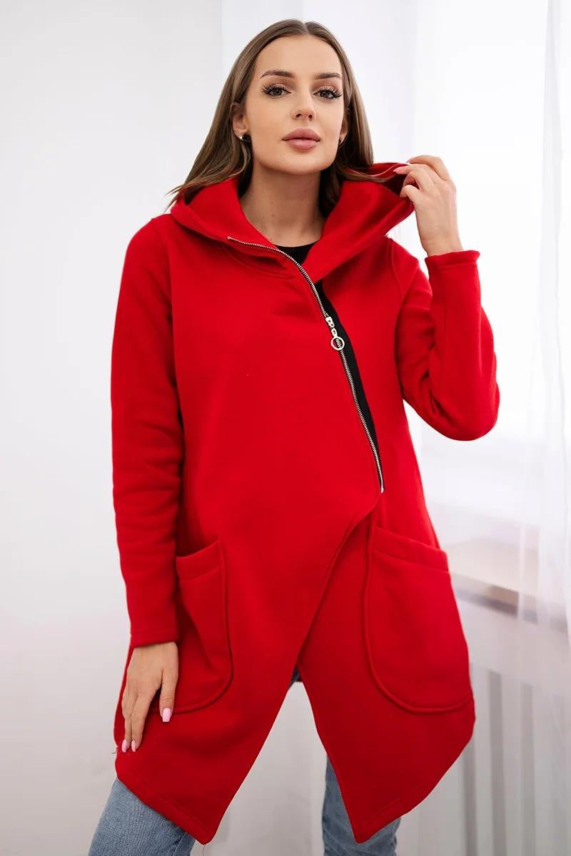 Krohn-e | Zip Kapuzenpullover mittellange Fleece Sweatjacke