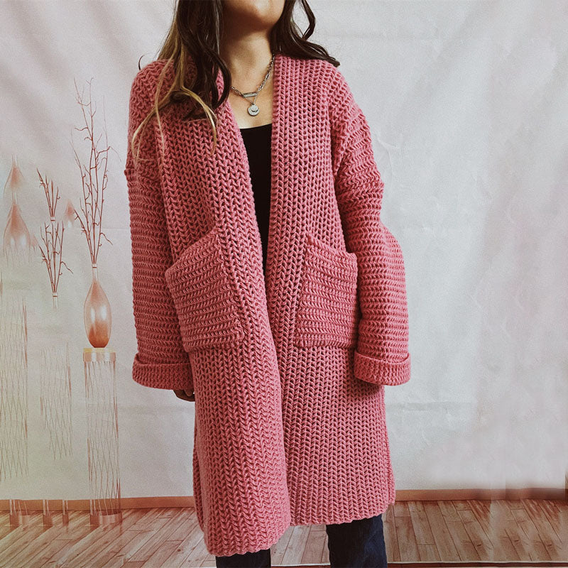 Krohn-e | Lange Strickjacke mit Taschen Chunky Strick Weiche und Lässige Silhouette
