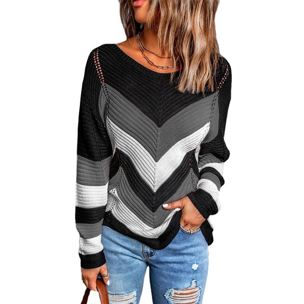 Damen Lässiger Strickpullover mit Chevron-Muster und luftigem Schnitt Krohn-e