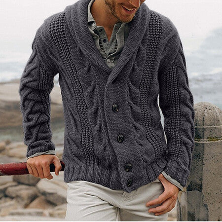 Herren Strickjacke mit modernem Kabelmuster und großem Schalkragen Krohn-e