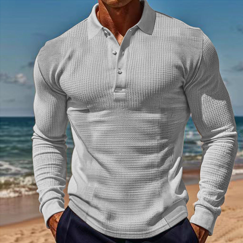 Herren eleganter Langarm-Polo mit Knopfleiste und strukturiertem Design Krohn-e