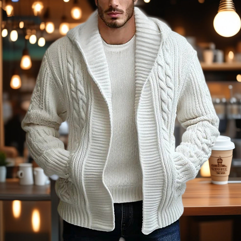 Herren Grobstrickjacke mit weitem Kragen und Kabelmuster Krohn-e