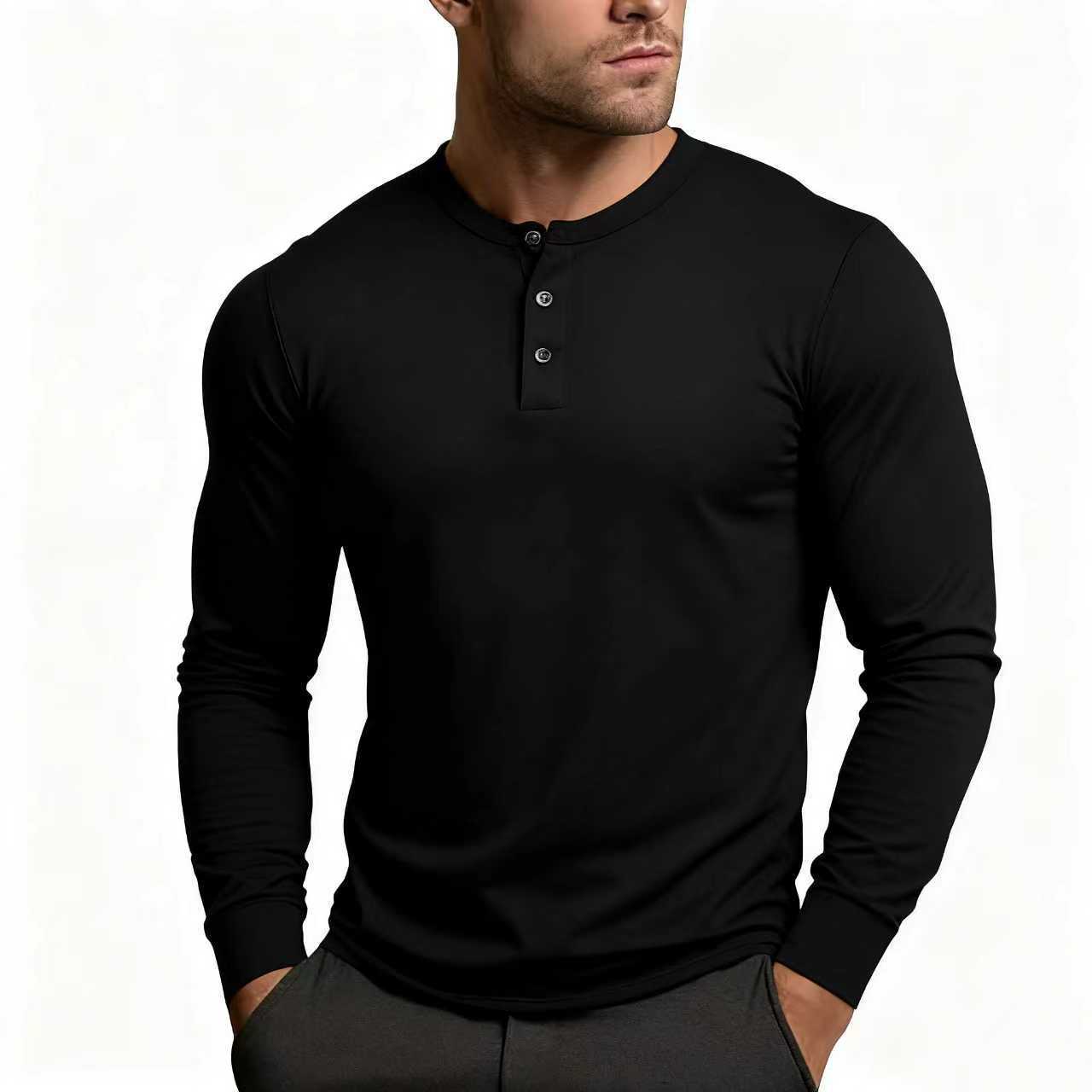 Herren Langarm-Henley-Shirt mit klassischem Knopfdetail und körpernaher Passform Krohn-e