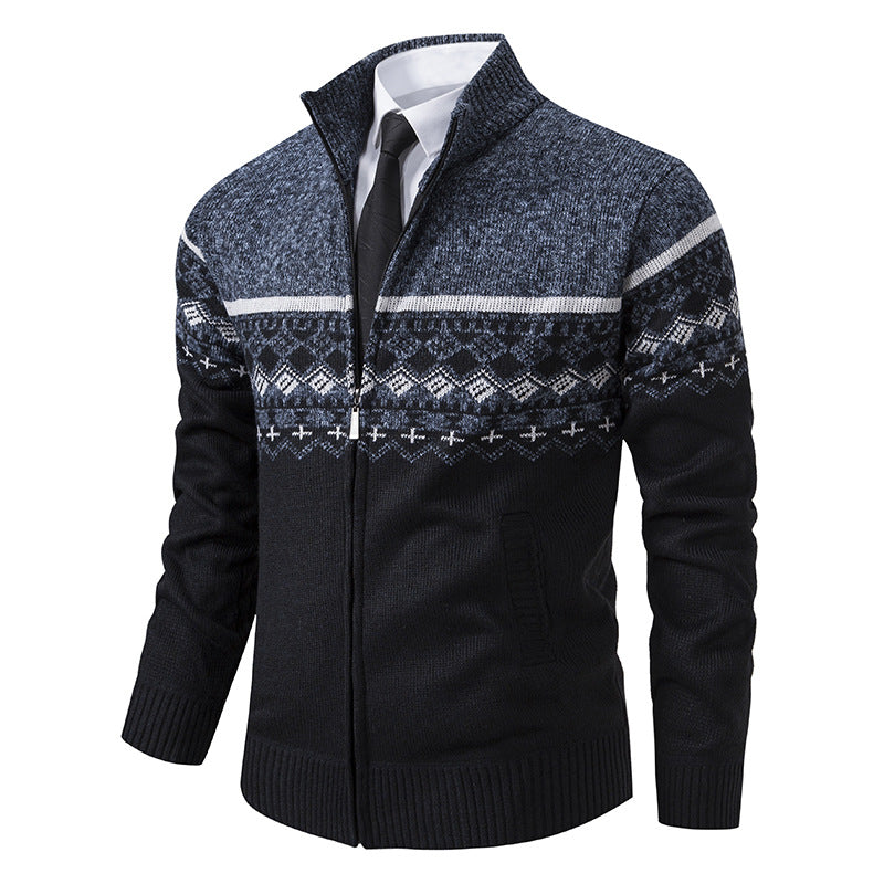 Herren Strickjacke mit Stehkragen und Norweger-Muster Krohn-e