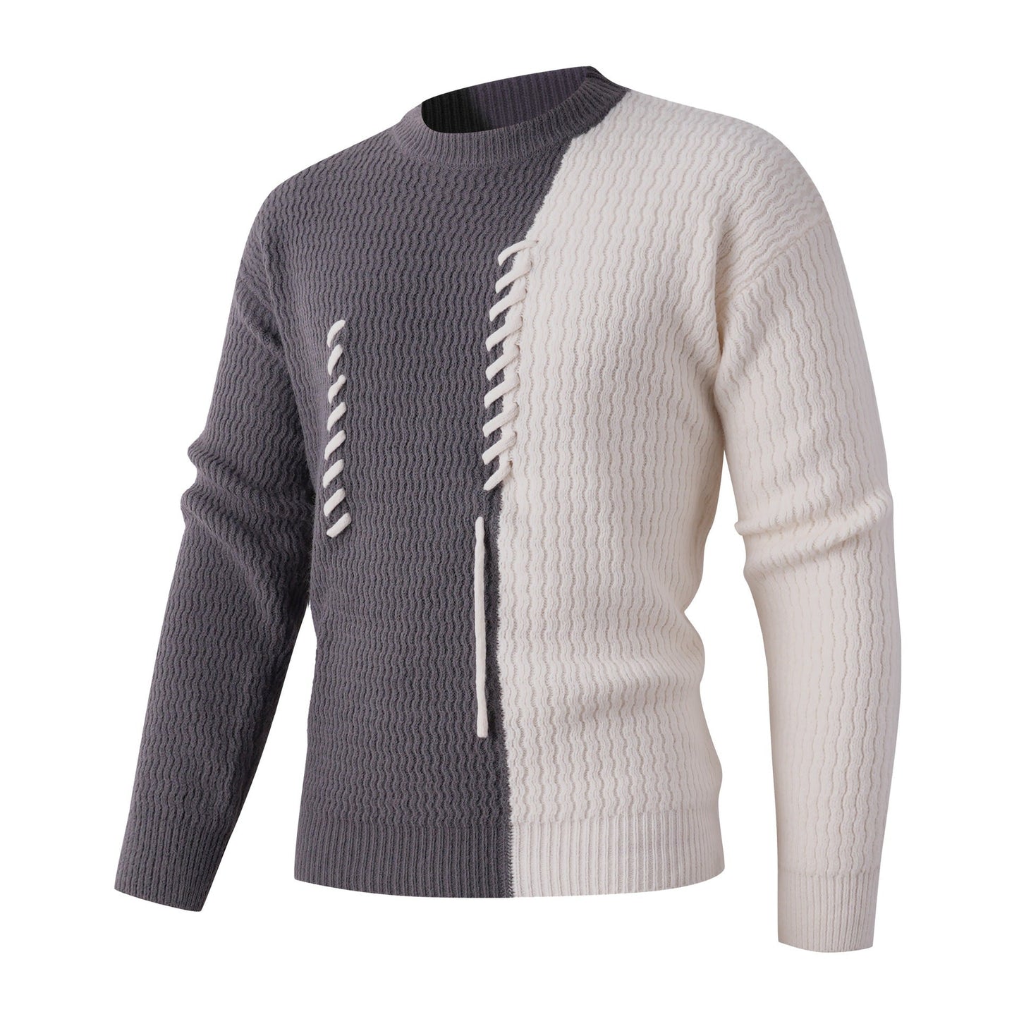Herren Strickpullover mit modernem Zopfmuster und kontrastierenden Details Krohn-e