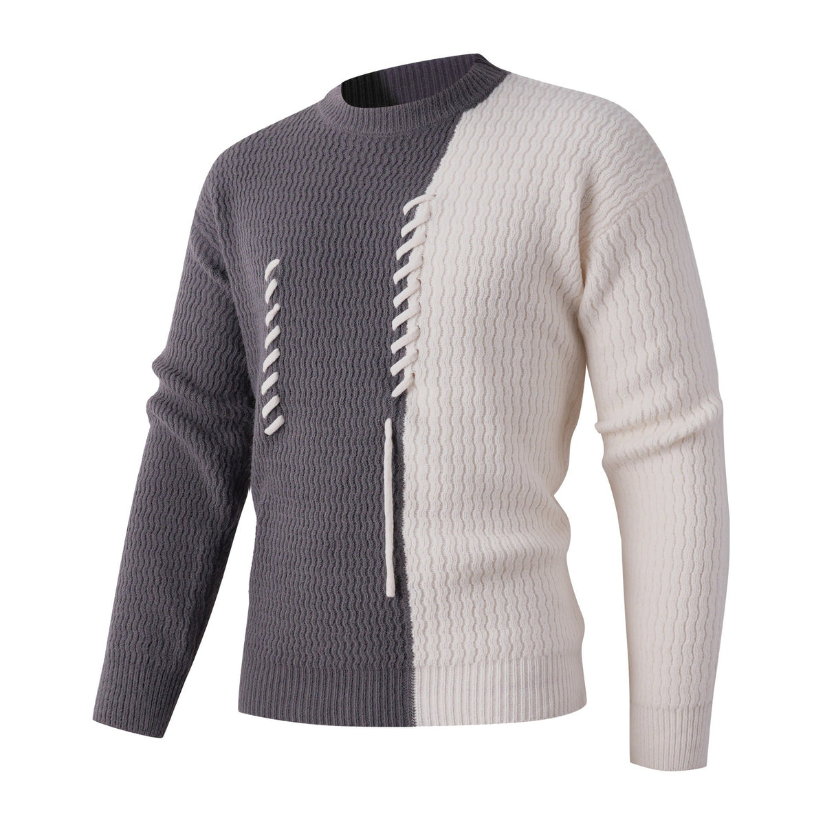 Herren Strickpullover mit modernem Zopfmuster und kontrastierenden Details Krohn-e