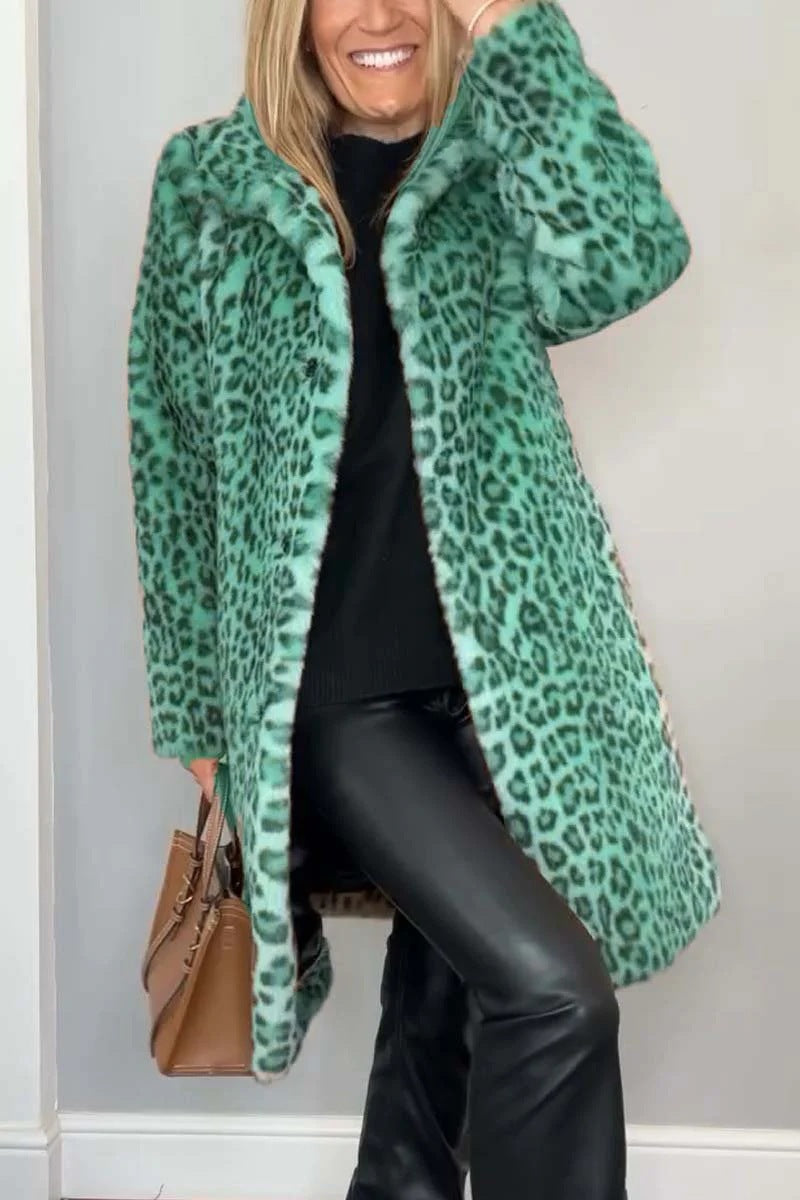 Damen Luxuriöser Teddy-Mantel mit Leopardenmuster und weichem Fleece Krohn-e