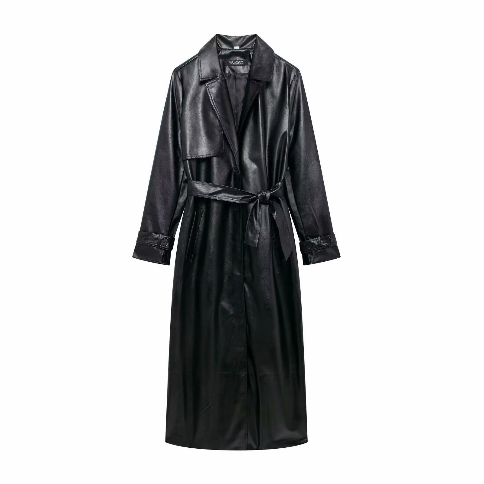 Damen Kunstleder-Trenchcoat mit elegantem Schnitt und taillierbarem Gürtel Krohn-e