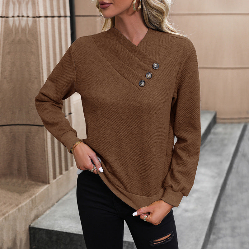 Damen eleganter Pullover mit asymmetrischem Ausschnitt und Knopfdetails Krohn-e