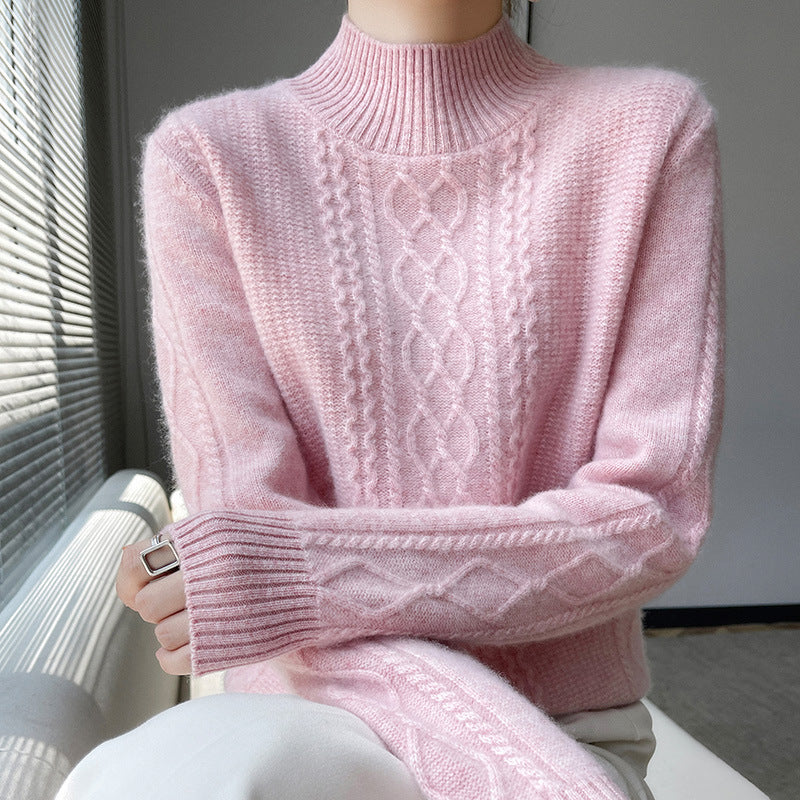 Damen Strickpullover mit elegantem Zopfmuster und hoch geschlossenem Kragen Krohn-e