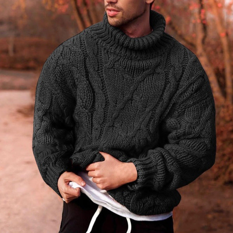 Herren Strickpullover mit hohem Kragen und strukturiertem Zopfmuster Krohn-e