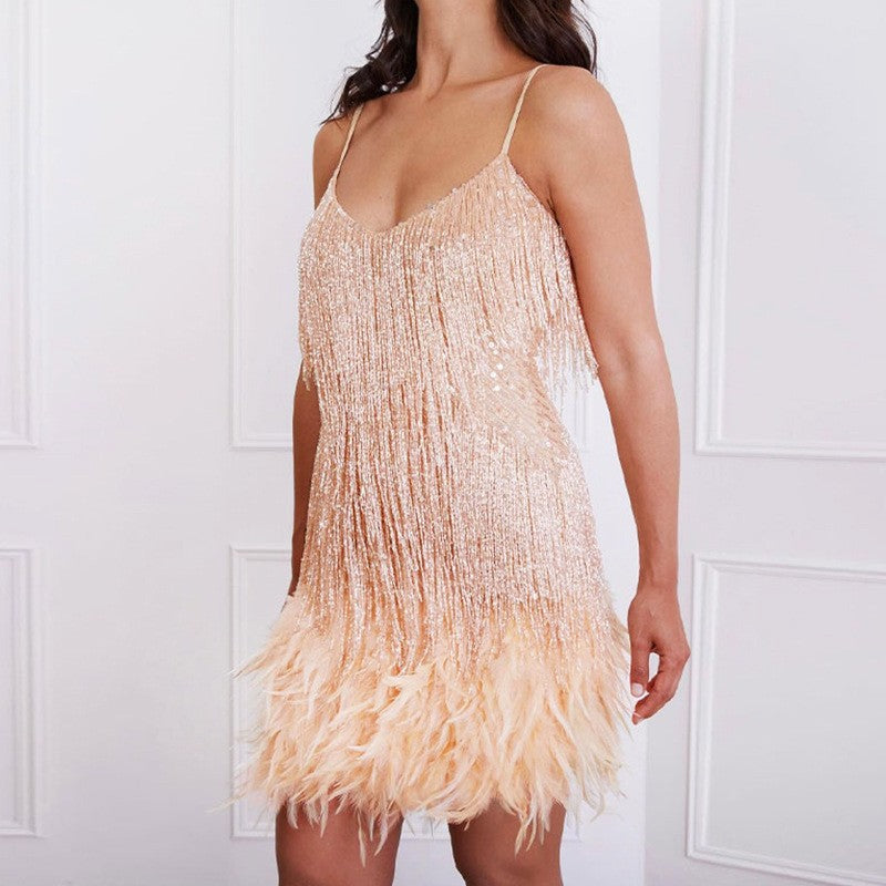 Damen Glitzerndes Abendkleid mit Federn und schimmernden Akzenten Krohn-e