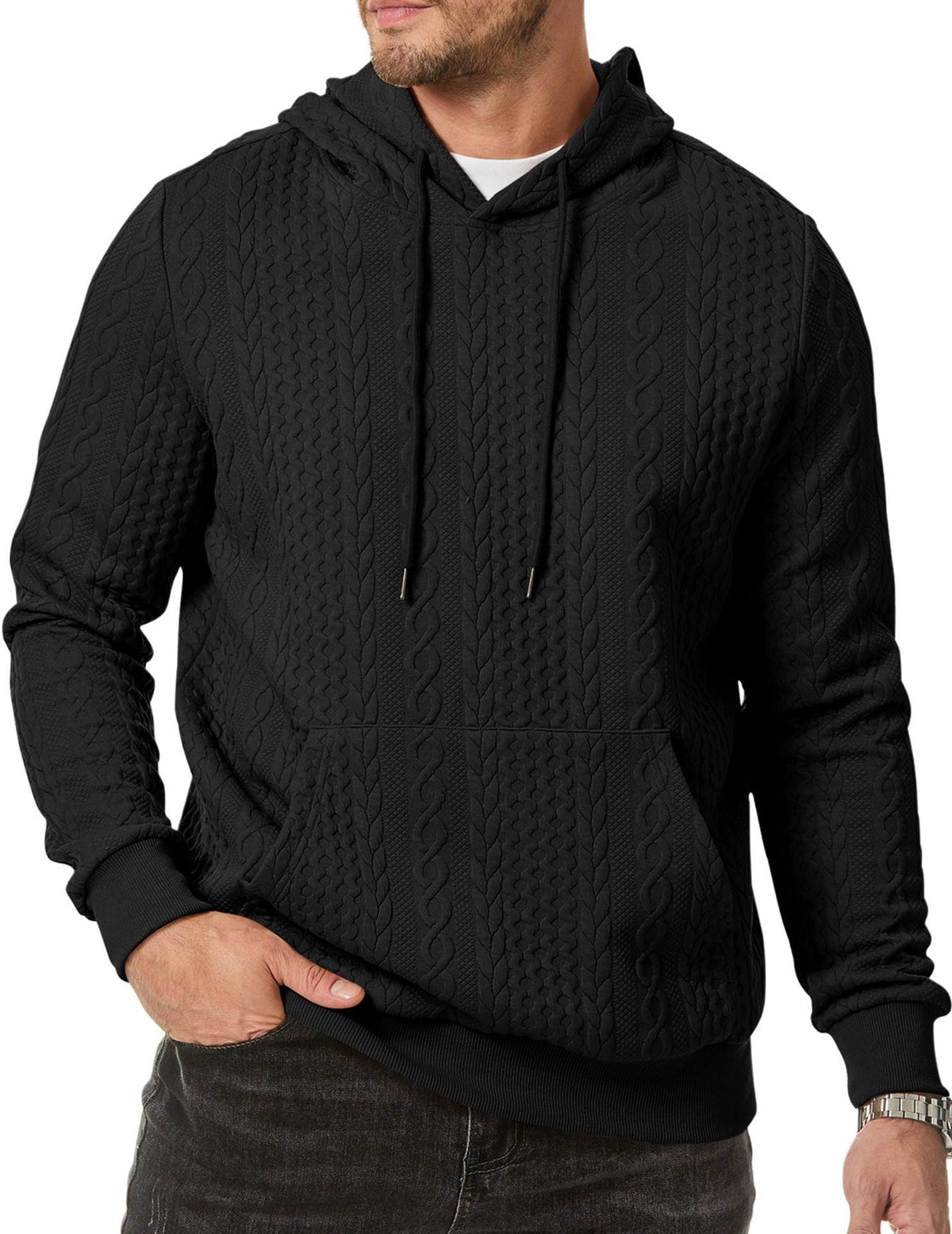 Herren Kapuzenpullover mit strukturiertem Kabelstrickmuster Krohn-e