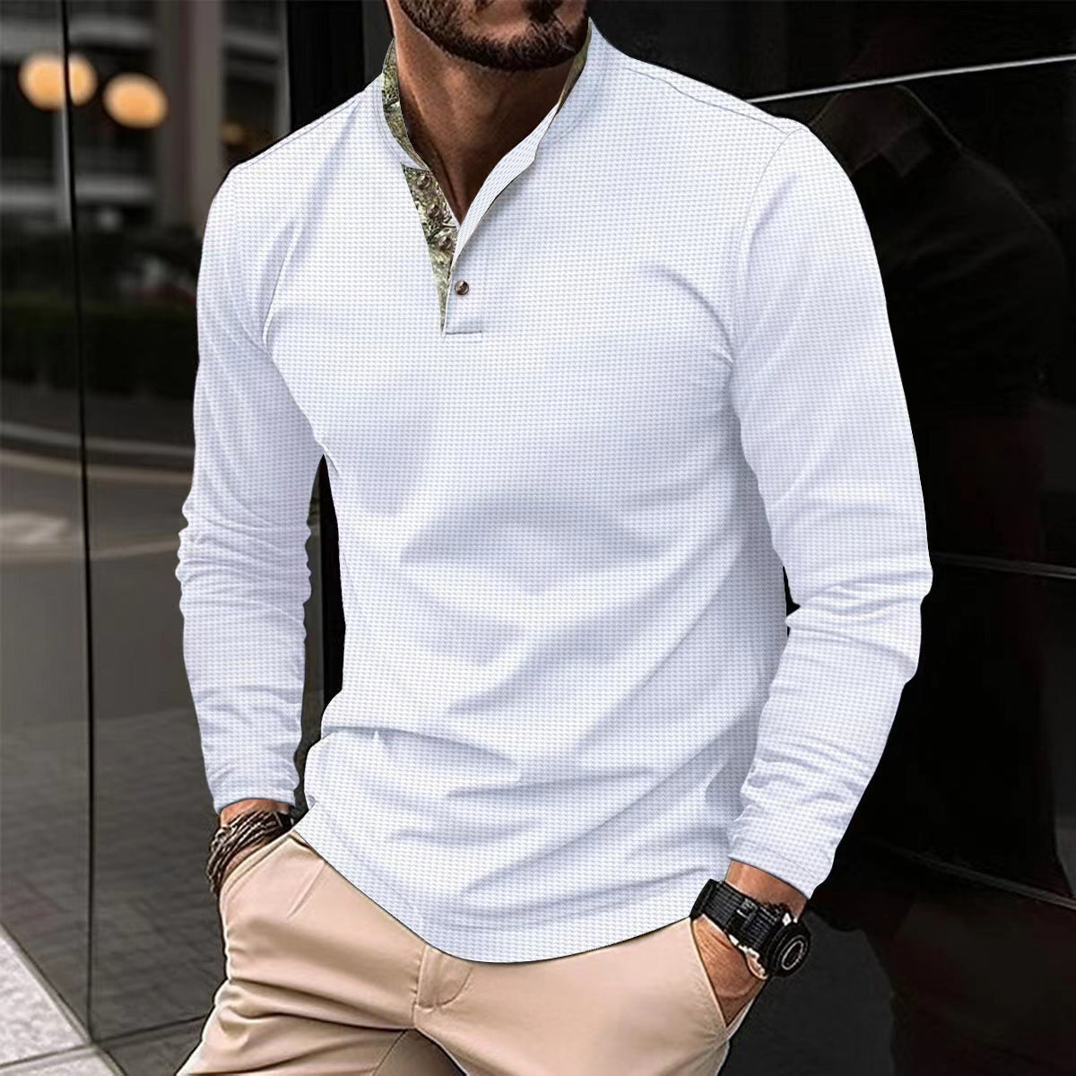 Herren Langarmhemd mit modernem Stehkragen und elegantem Design Krohn-e