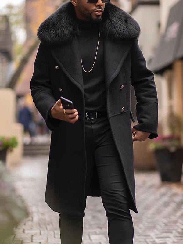 Herren eleganter Langmantel mit luxuriösem Fellkragen Krohn-e