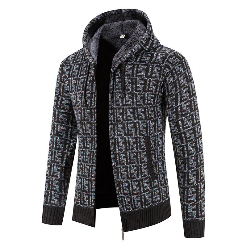 Herren Hochwertige Strickjacke mit modernem Muster und Kapuze Krohn-e
