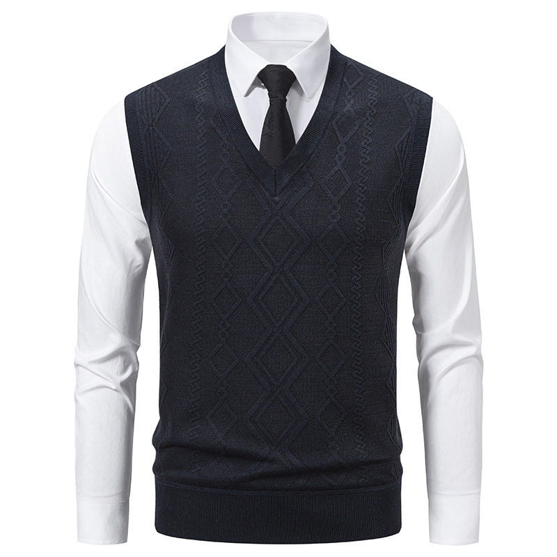 Herren Strickpullover mit V-Ausschnitt und strukturiertem Zopfmuster Krohn-e