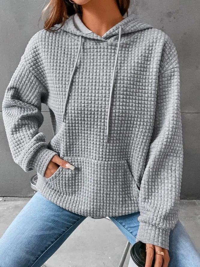 Damen Waffelstruktur Hoodie mit Kängurutasche und lässigem Schnitt Krohn-e