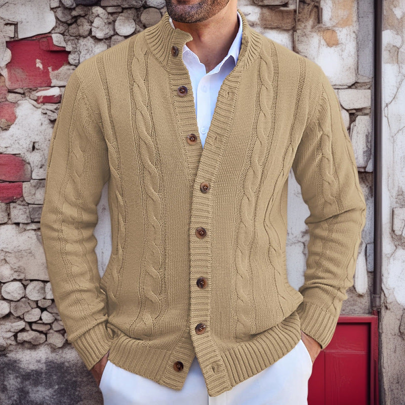 Herren Strickjacke mit Zopfmuster und umschlagbarem Kragen Krohn-e