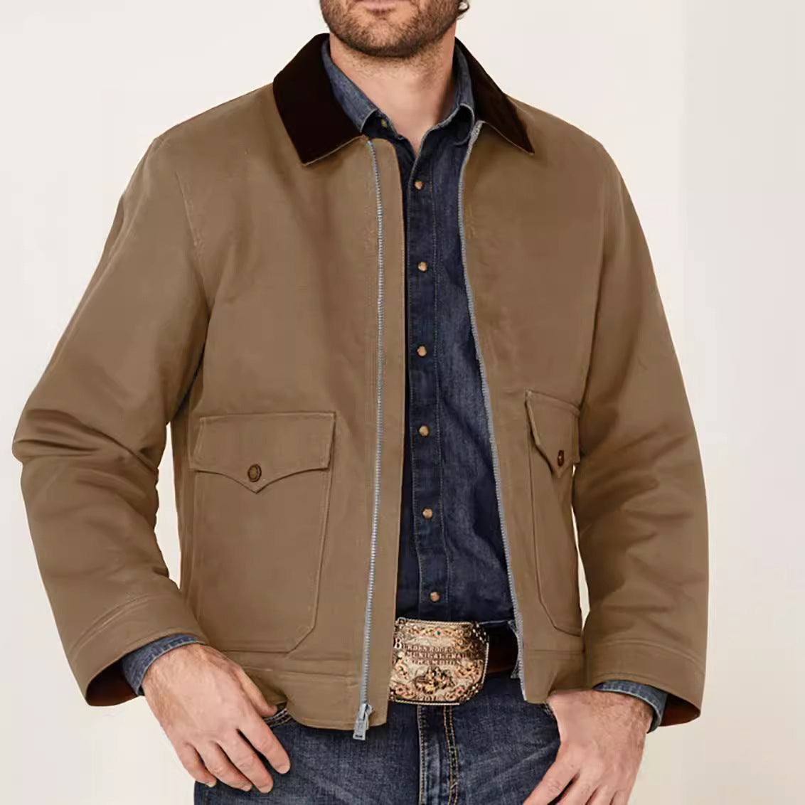Herren robuste Baumwolljacke mit wärmemantellähnlichem Kragen Krohn-e