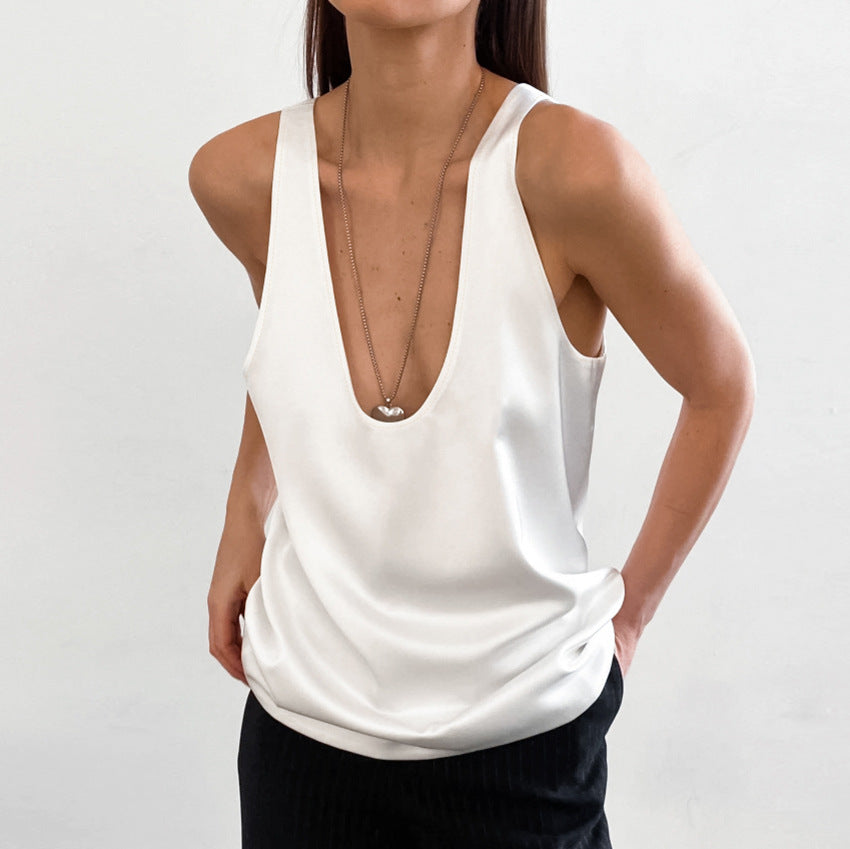 Fudus Damen Satin Neckholder Top ärmellos