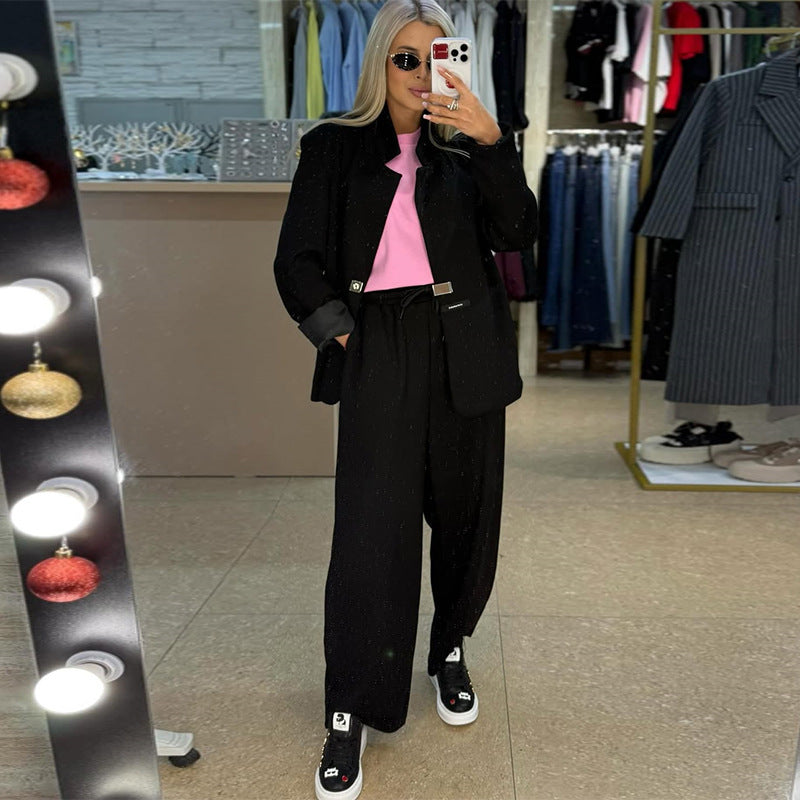 Damen lässige Sweater-Blazer-Kombination mit weit geschnittenen Hosen Krohn-e