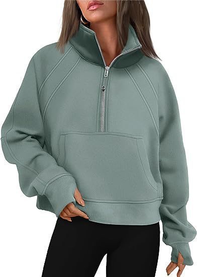 Damen kuscheliger Half-Zip Pullover mit Kapuze und Kängurutasche Krohn-e