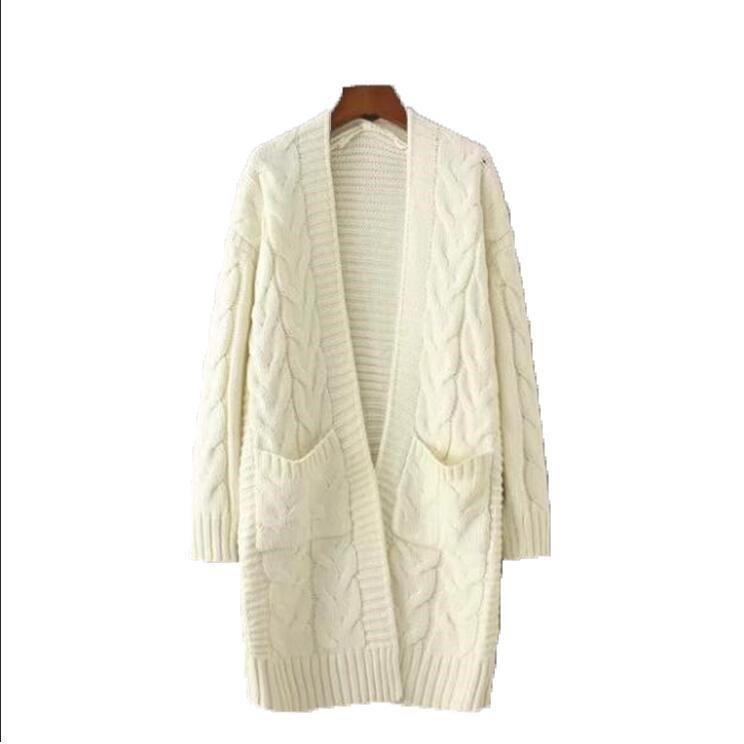 Damen Strickjacke mit grobem Zopfmuster und Taschen Krohn-e
